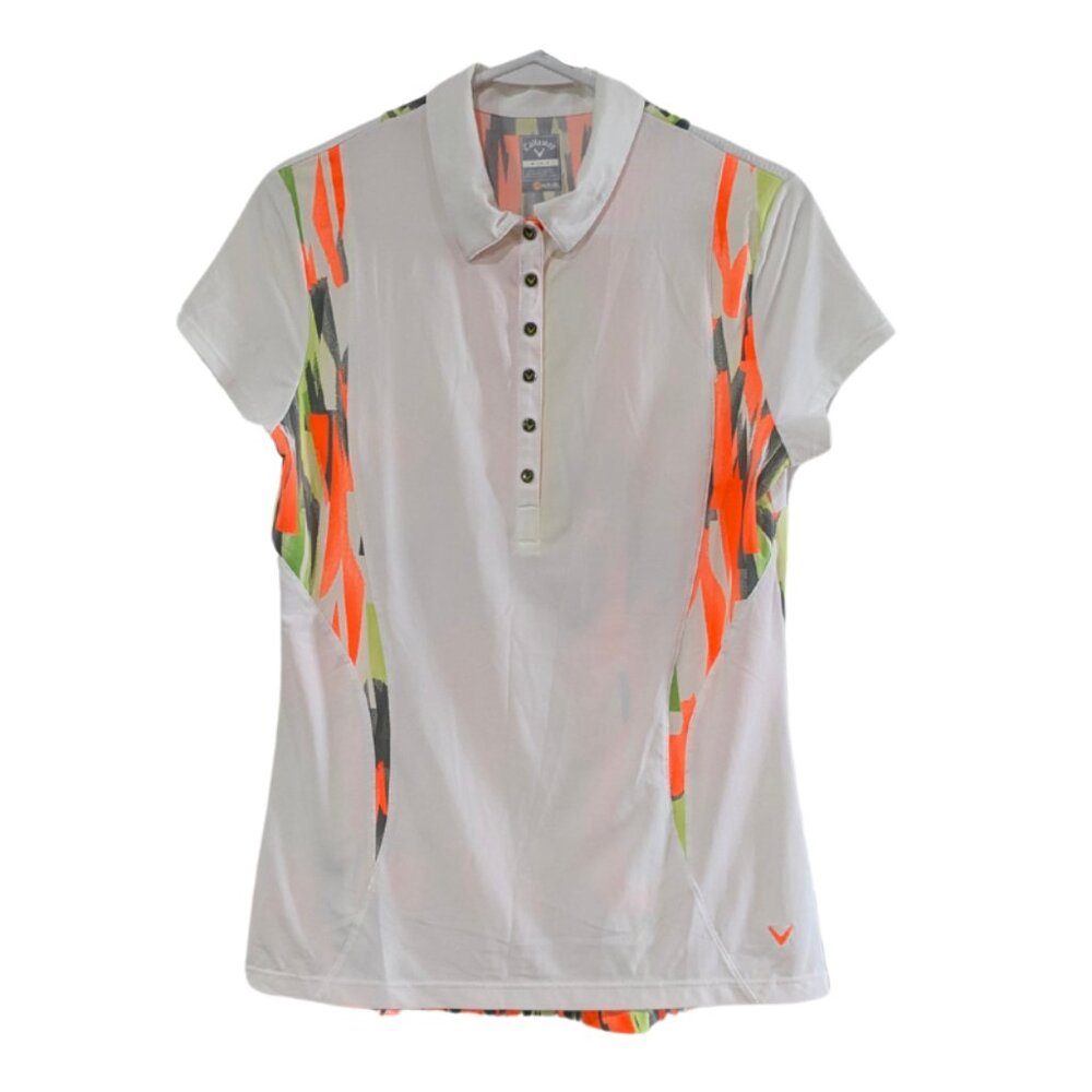 Callaway Women's Golf Polo Shirt Orange and Green Neon Accents, Size Small
